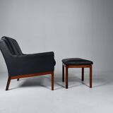 Leather armchair and footstool by Kai Lyngfeldt-Larsen. Denmark 1960s