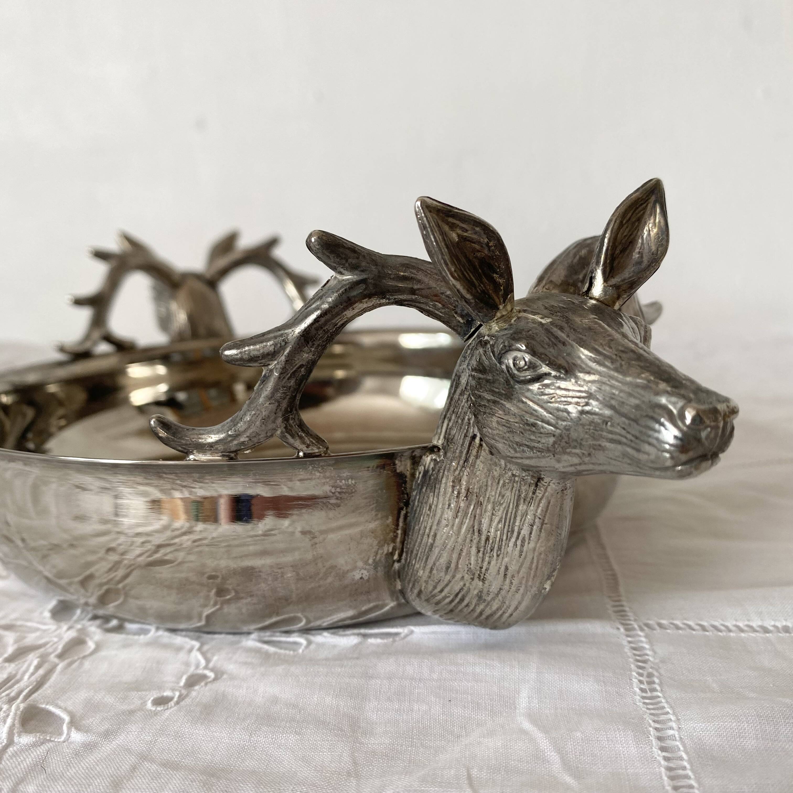 Silver plate with deer heads