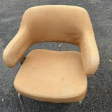 Pair of vintage armchairs with metal legs and orange fabric, 1960s-1970s