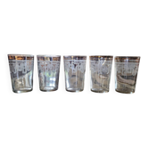 5 verres / gobelets vintage, décor géométrique Art Déco