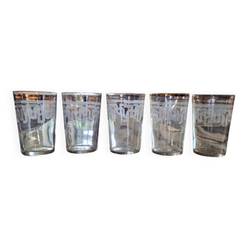 5 verres / gobelets vintage, décor géométrique Art Déco