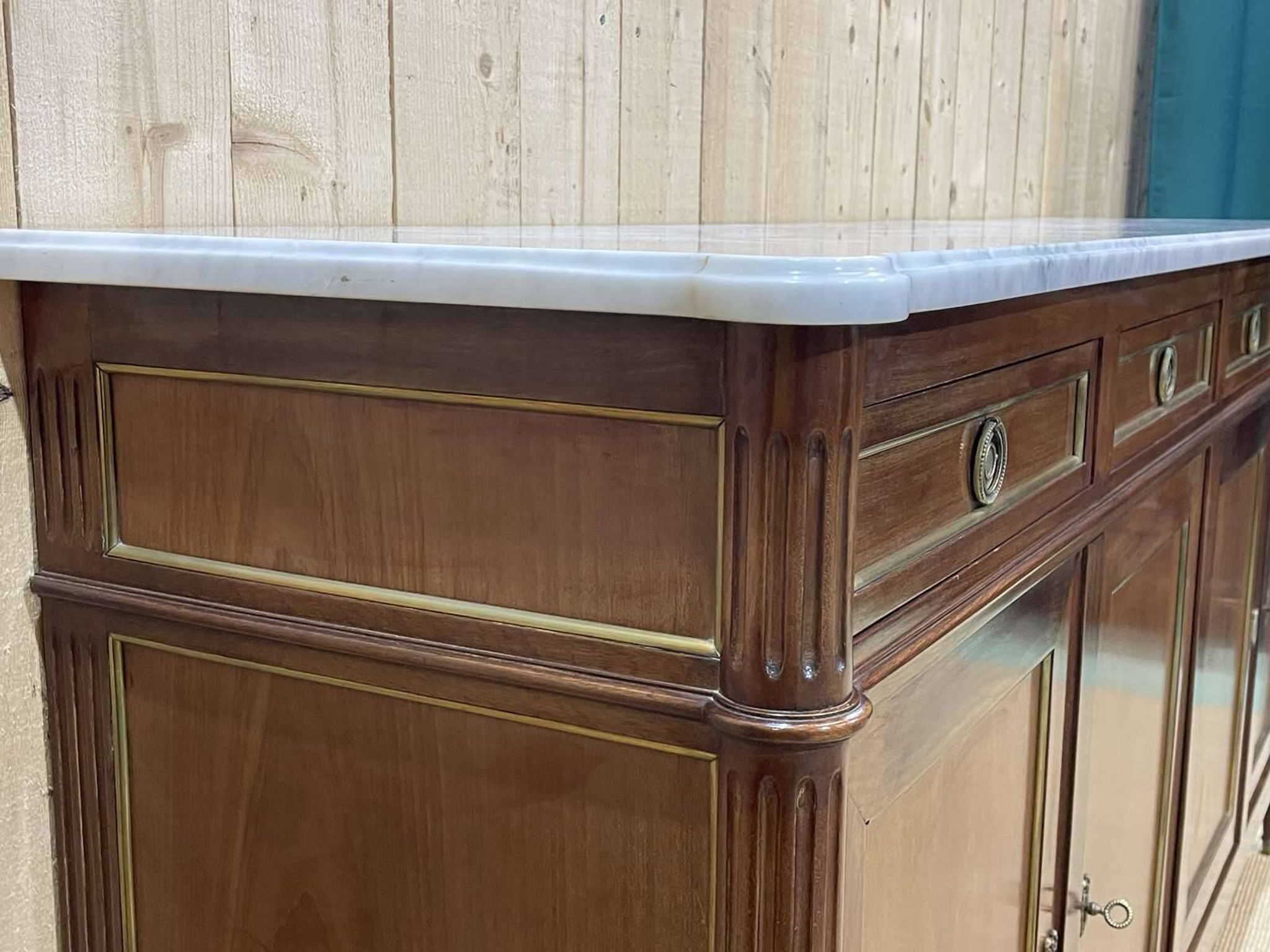 Louis xvi style sideboard from the 1950s in mahogany, oak and white marble top