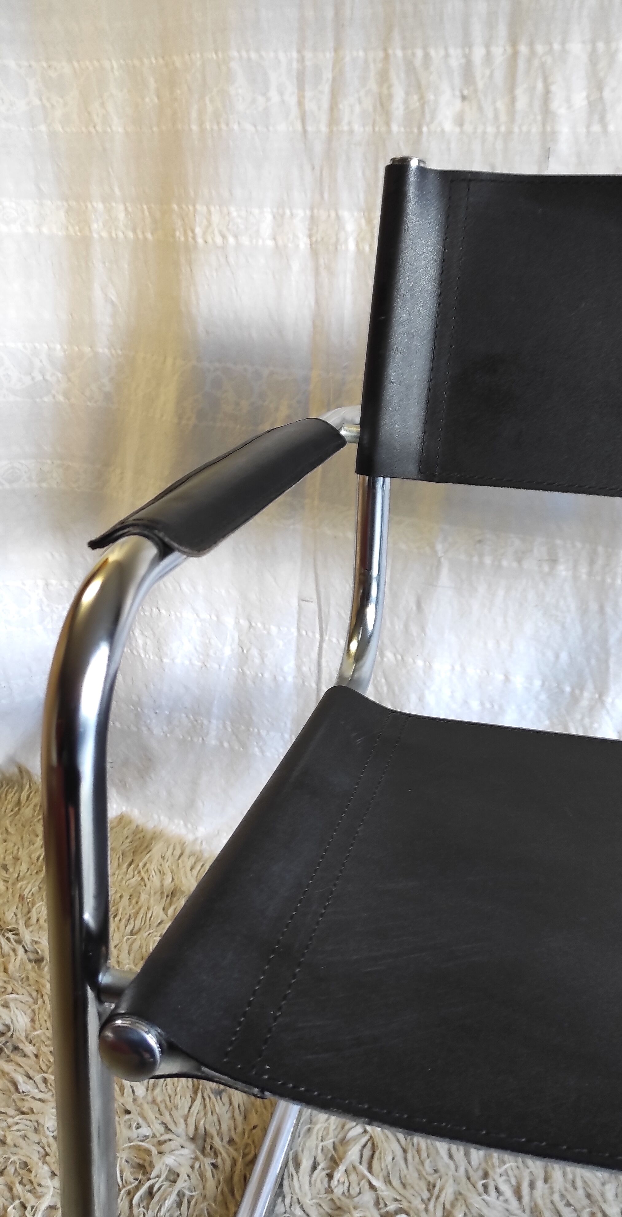 Design chair chrome metal and leather - 80s/90s