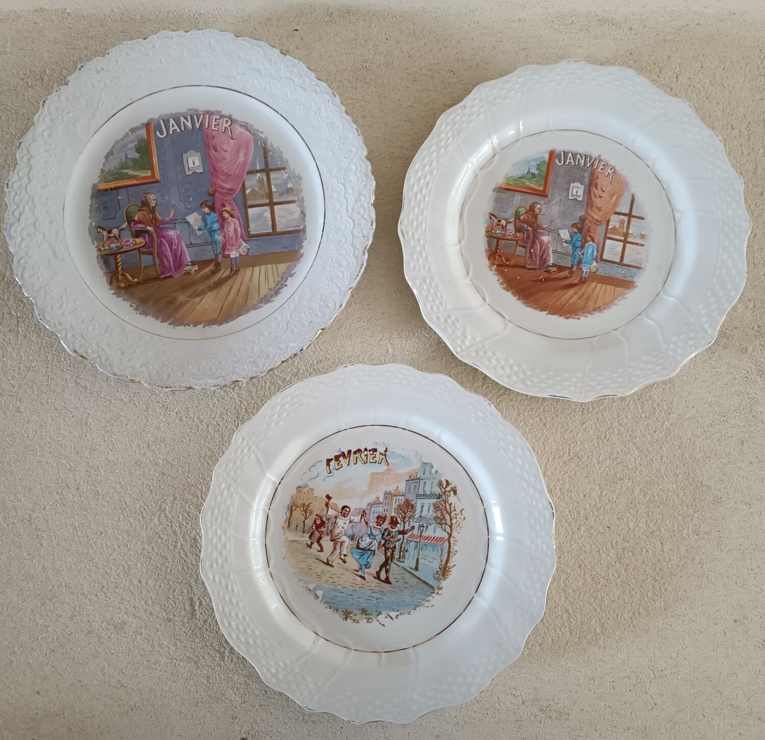 3 assiettes Les mois Janvier Février Saint Amand
