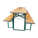 Lot one table and two vintage benches