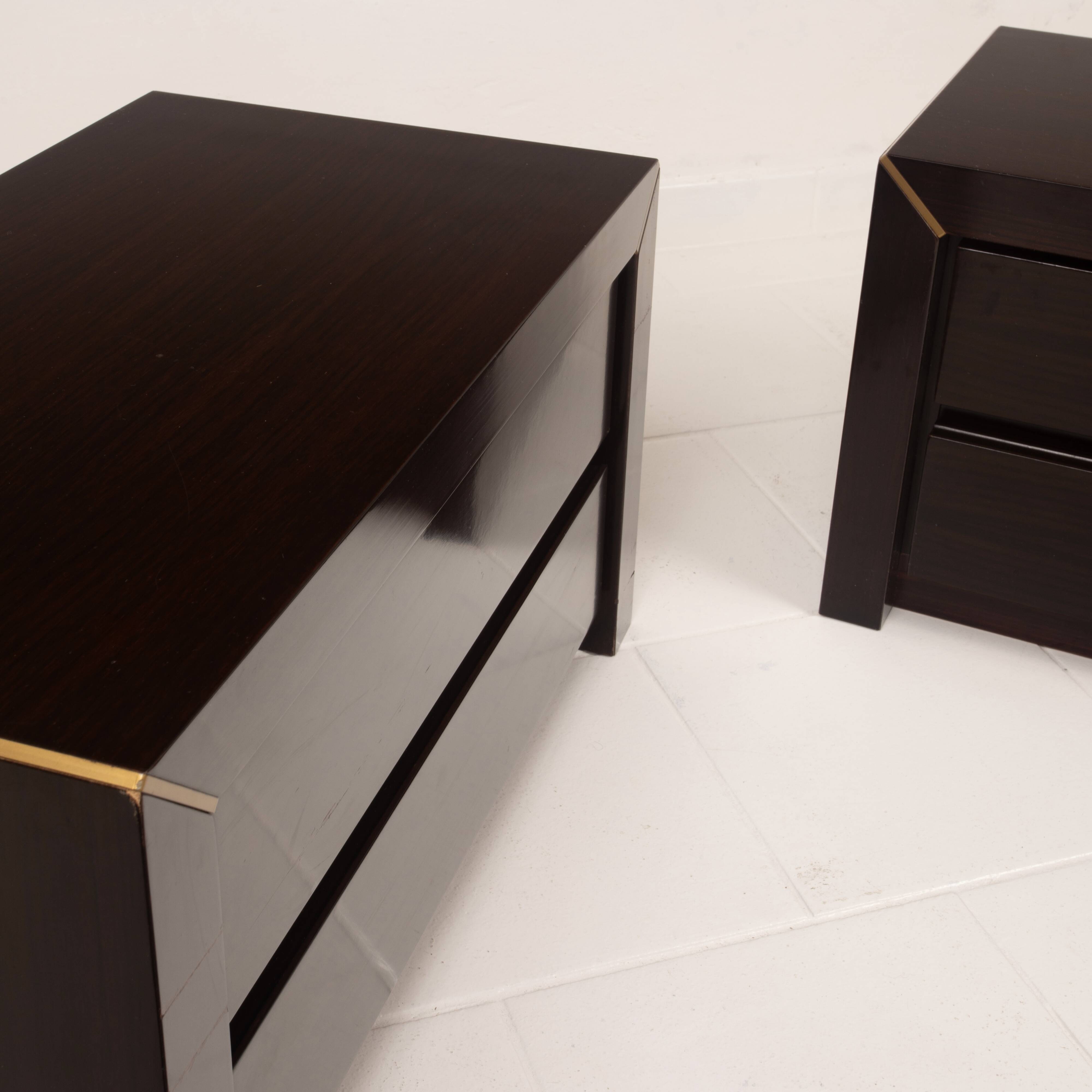 Pair of African rosewood and brass bedside tables for Fratelli Turri