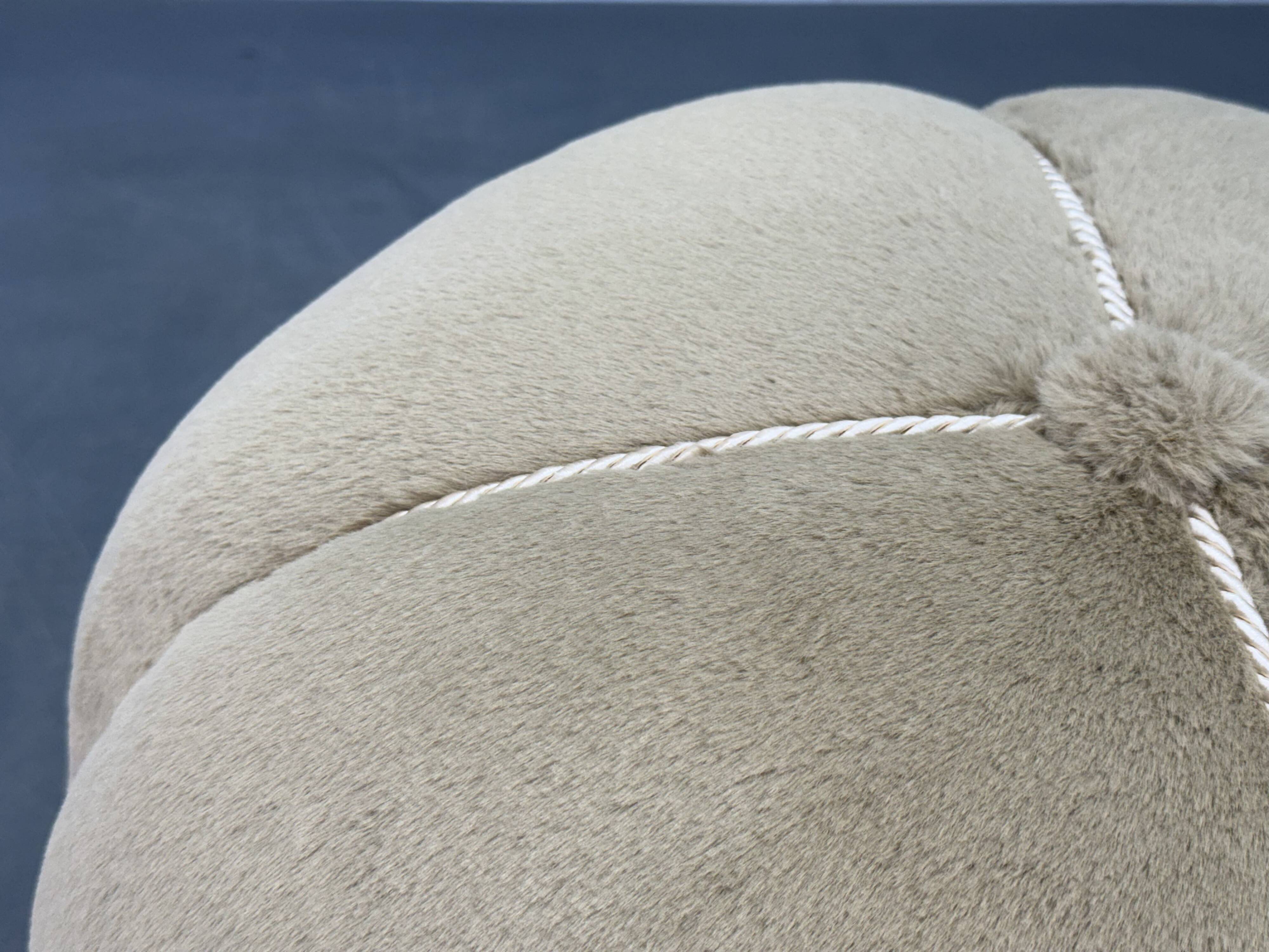 1940s Czech Art Deco Round Stool with Faux Rabbit Upholstery