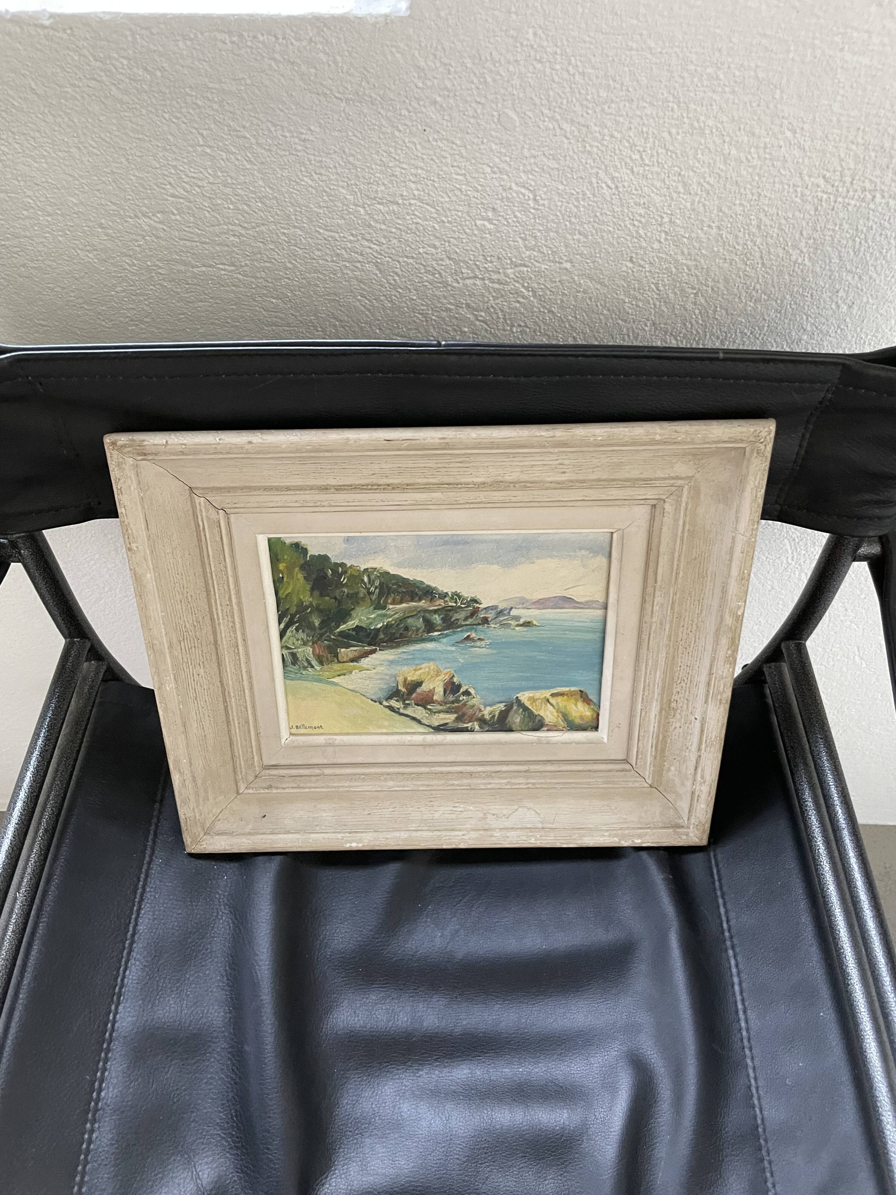 Oil on wood Mediterranean Sea J.Bellemont