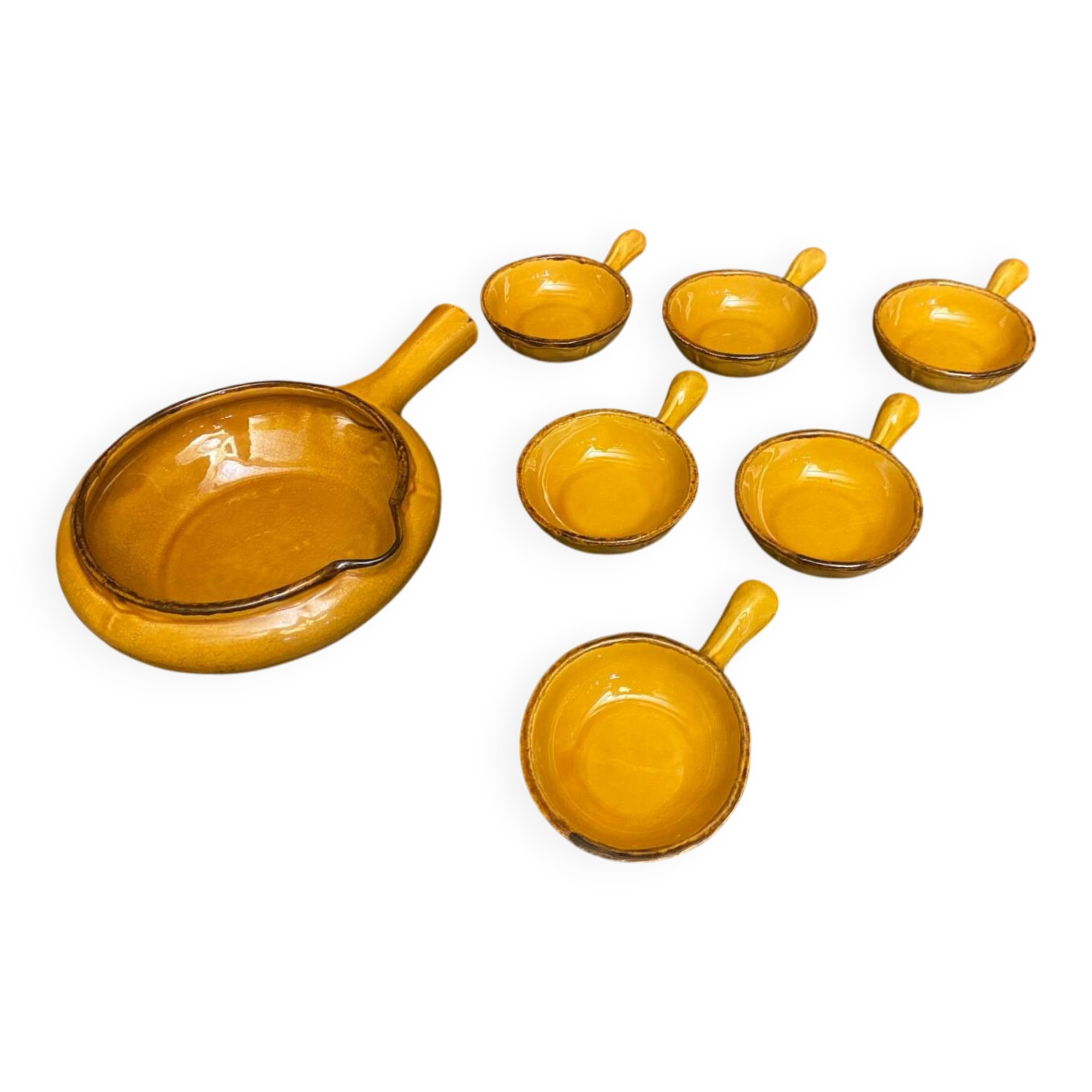 Lot of 6 Vallauris VALFLAM Vintage Enamelled Terracotta Pans #D