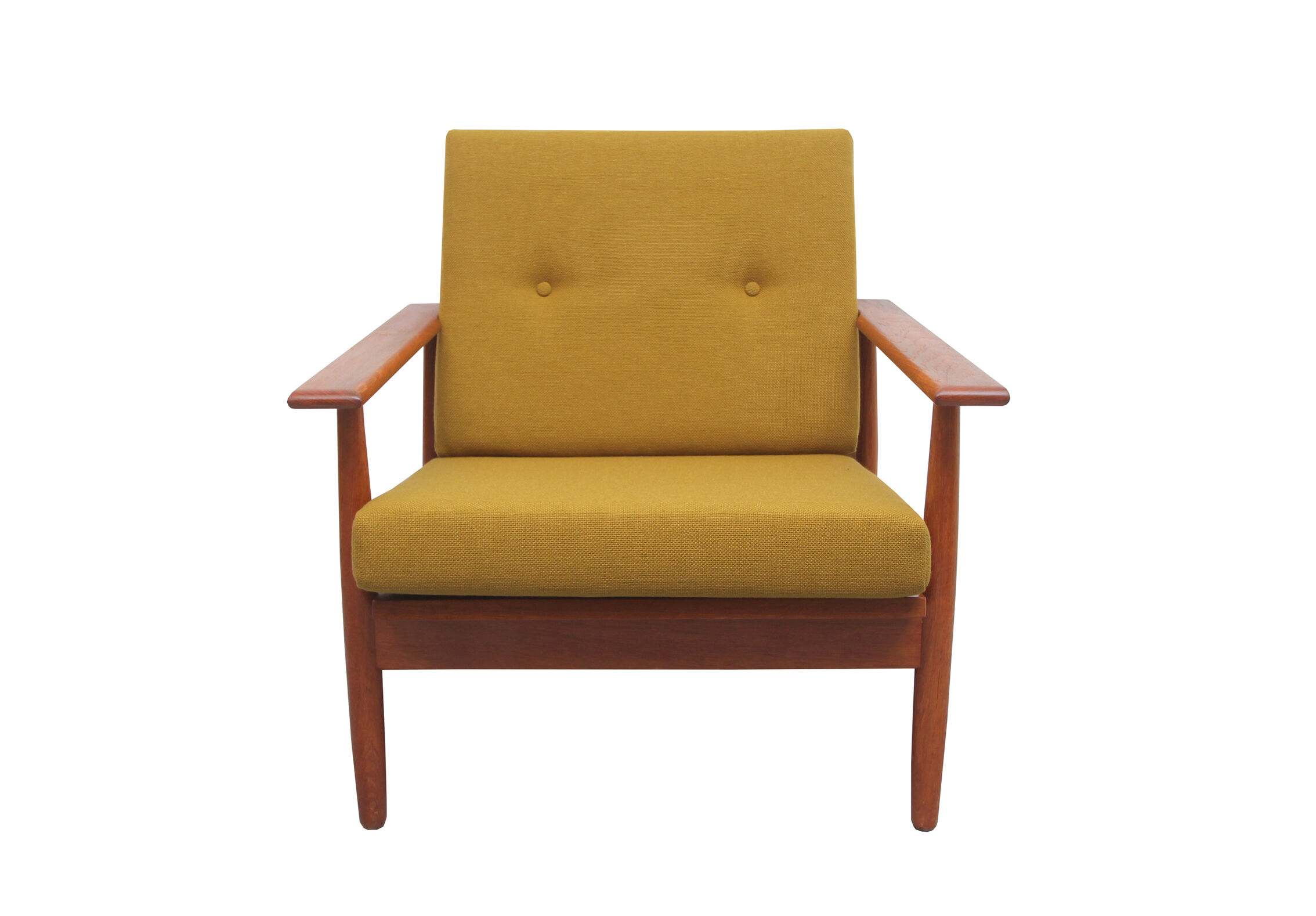 1960s armchair in teak, fabric mustard yellow