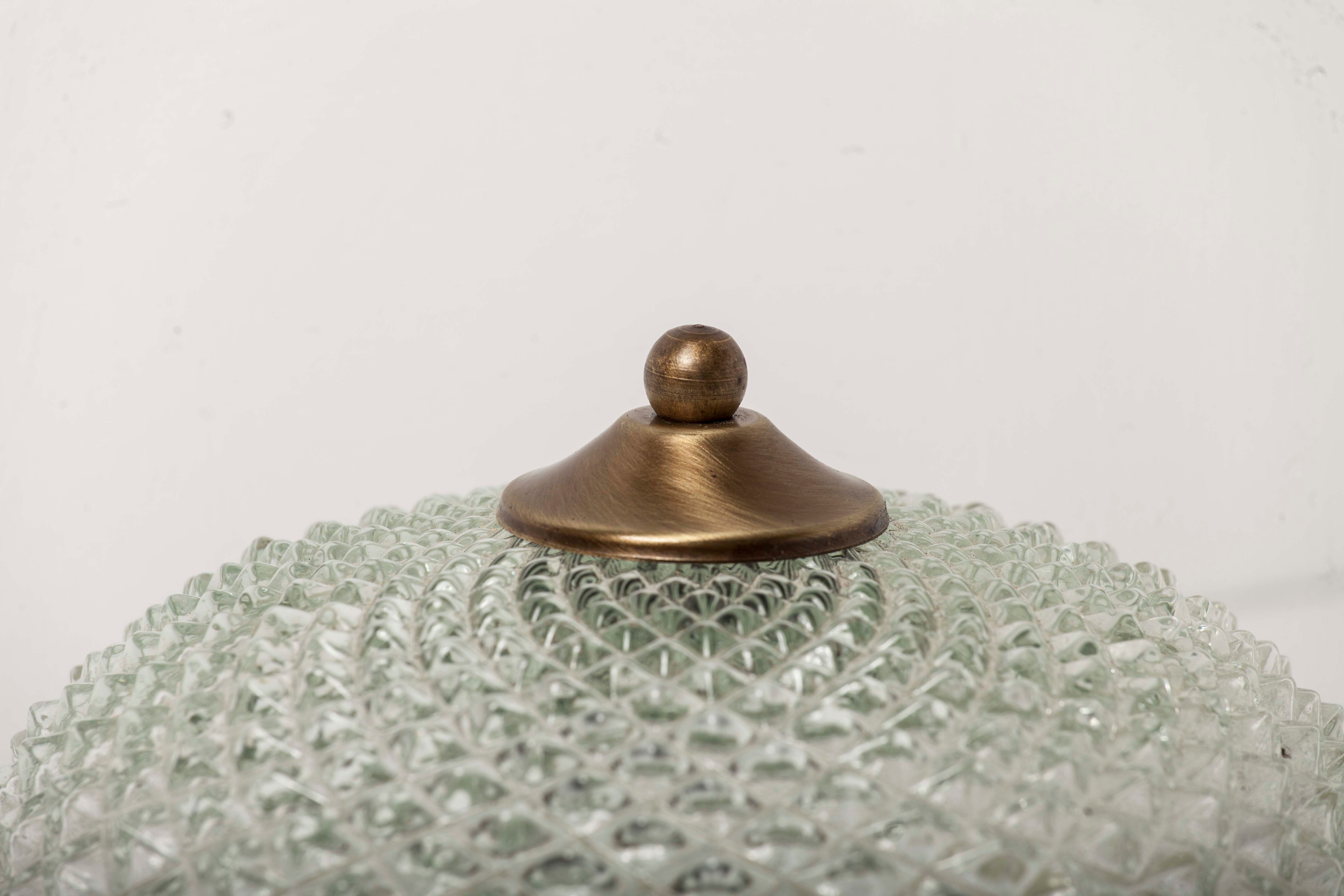 Ceiling light in glass, wood massif and brass of the 1960s