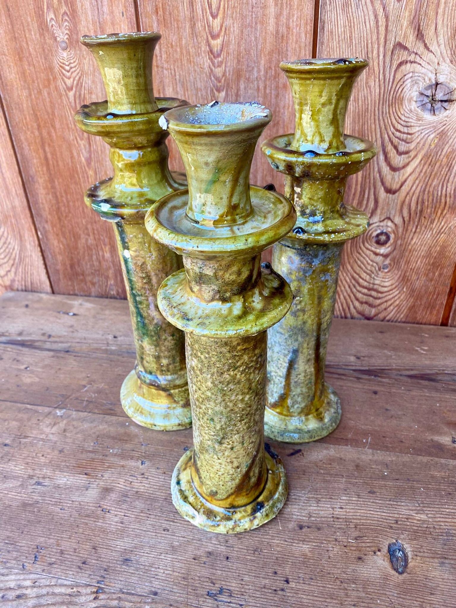 3 Bougeoirs de Tamegroute en céramique émaillé.