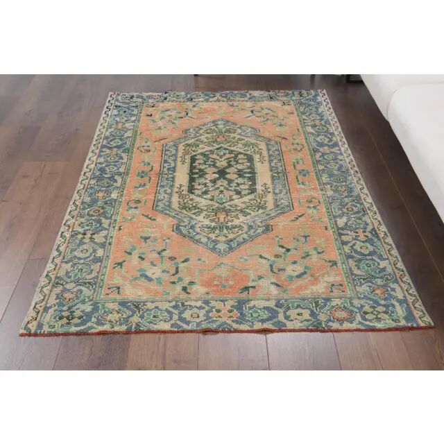 Vintage Turkish Oushak Handmade Wool Cotton Orange Area Rug  116x172