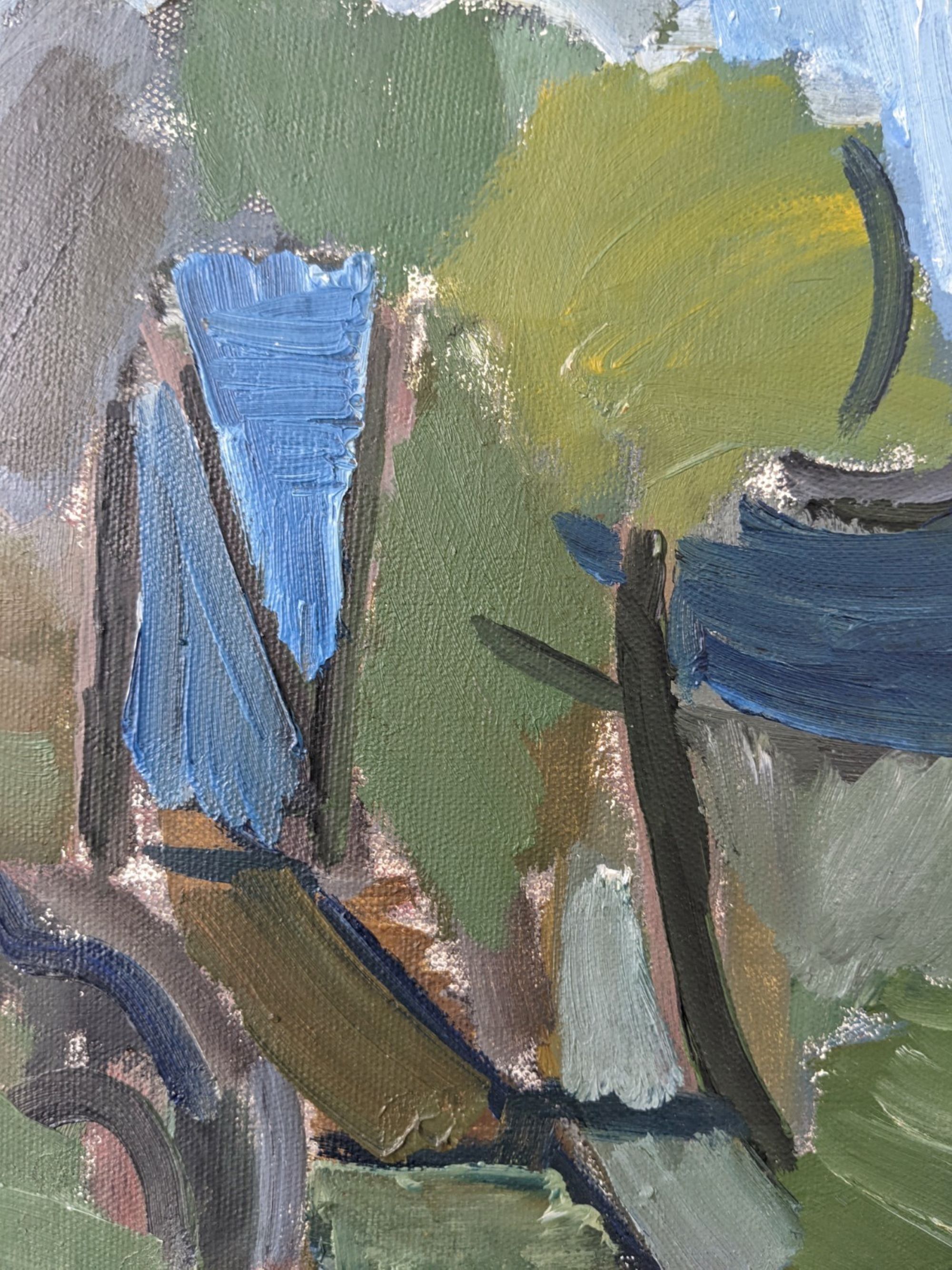 Mid-Century Modern Swedish Oil Painting "Green Park" Vintage Framed Landscape