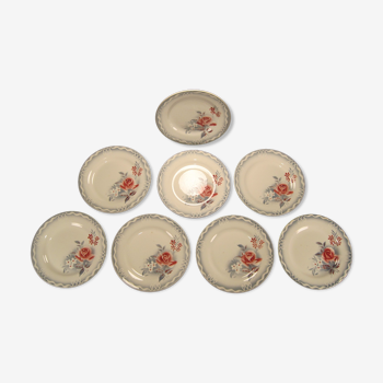 Lot 8 flat plates faience of digoin sarreguemines decoration of roses series olga