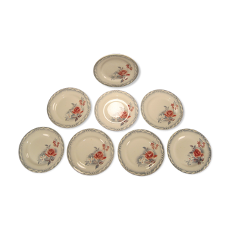 Lot 8 flat plates faience of digoin sarreguemines decoration of roses series olga