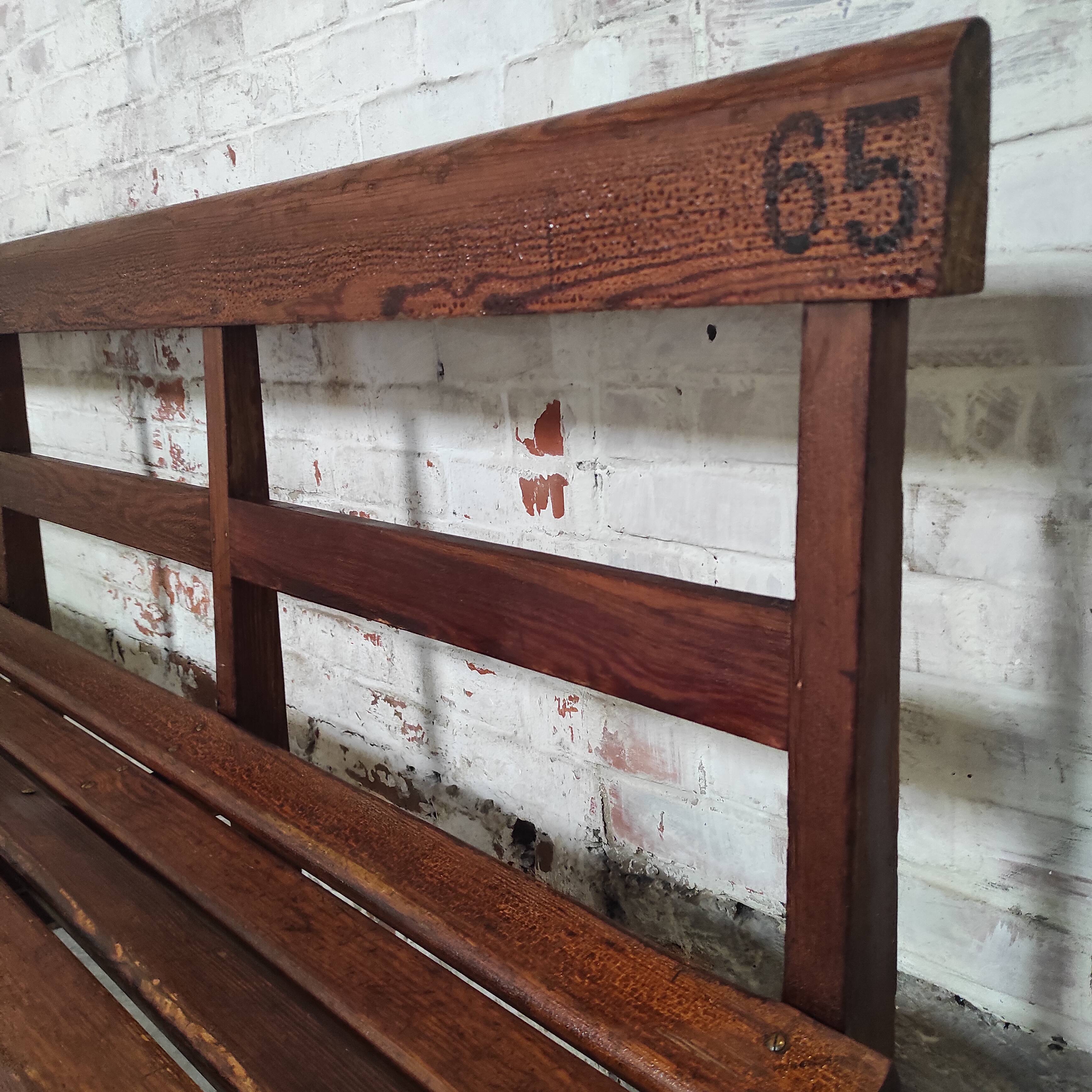 Long Wooden Church Pew | Antique Bench with Cast Iron Details | Seating