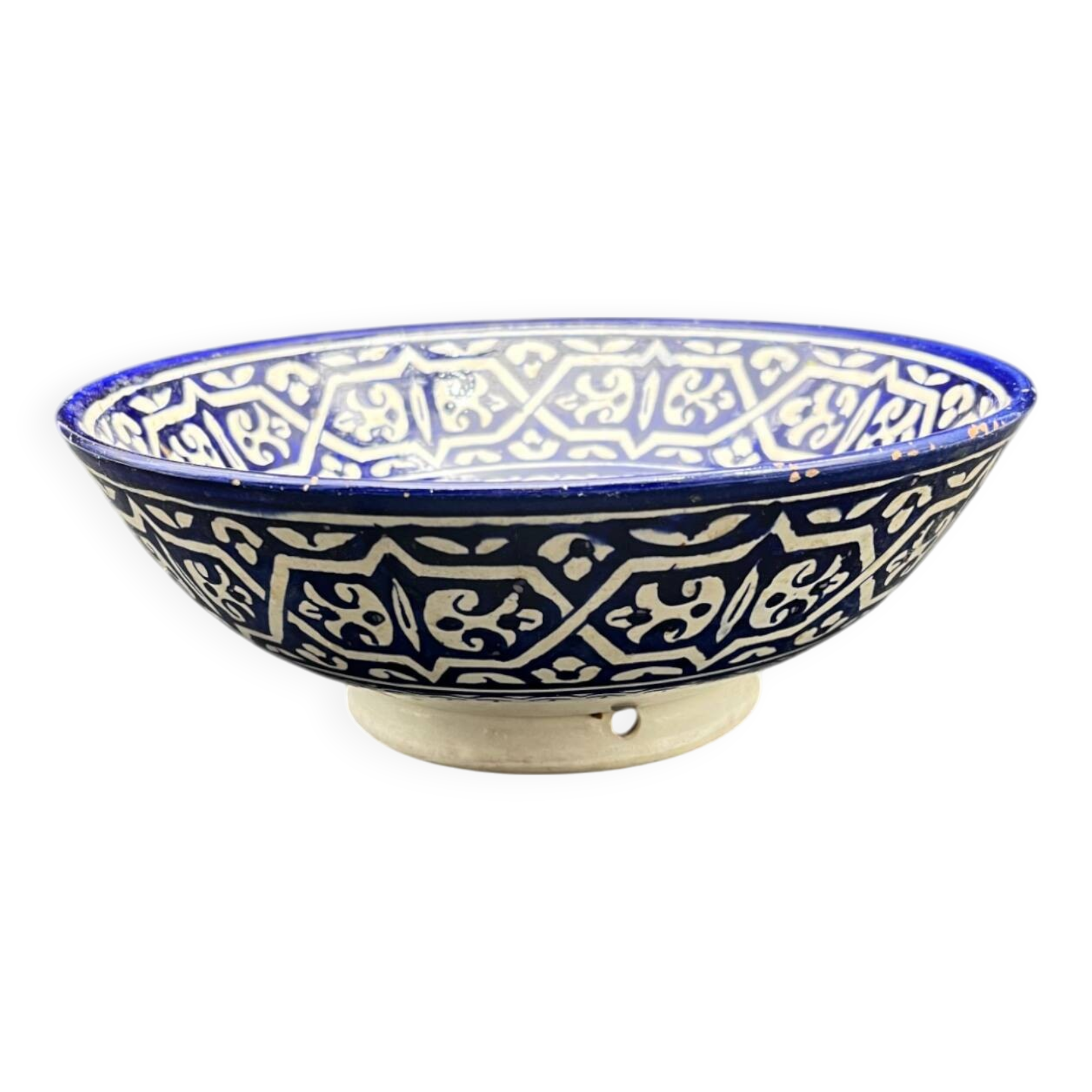 Moroccan ceramic handcrafted flat salad bowl from the city of Fez in Morocco