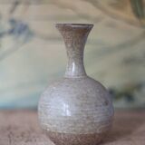 Glazed terracotta vase, small vase, ball vase with long neck, vase with floral motifs, thistles