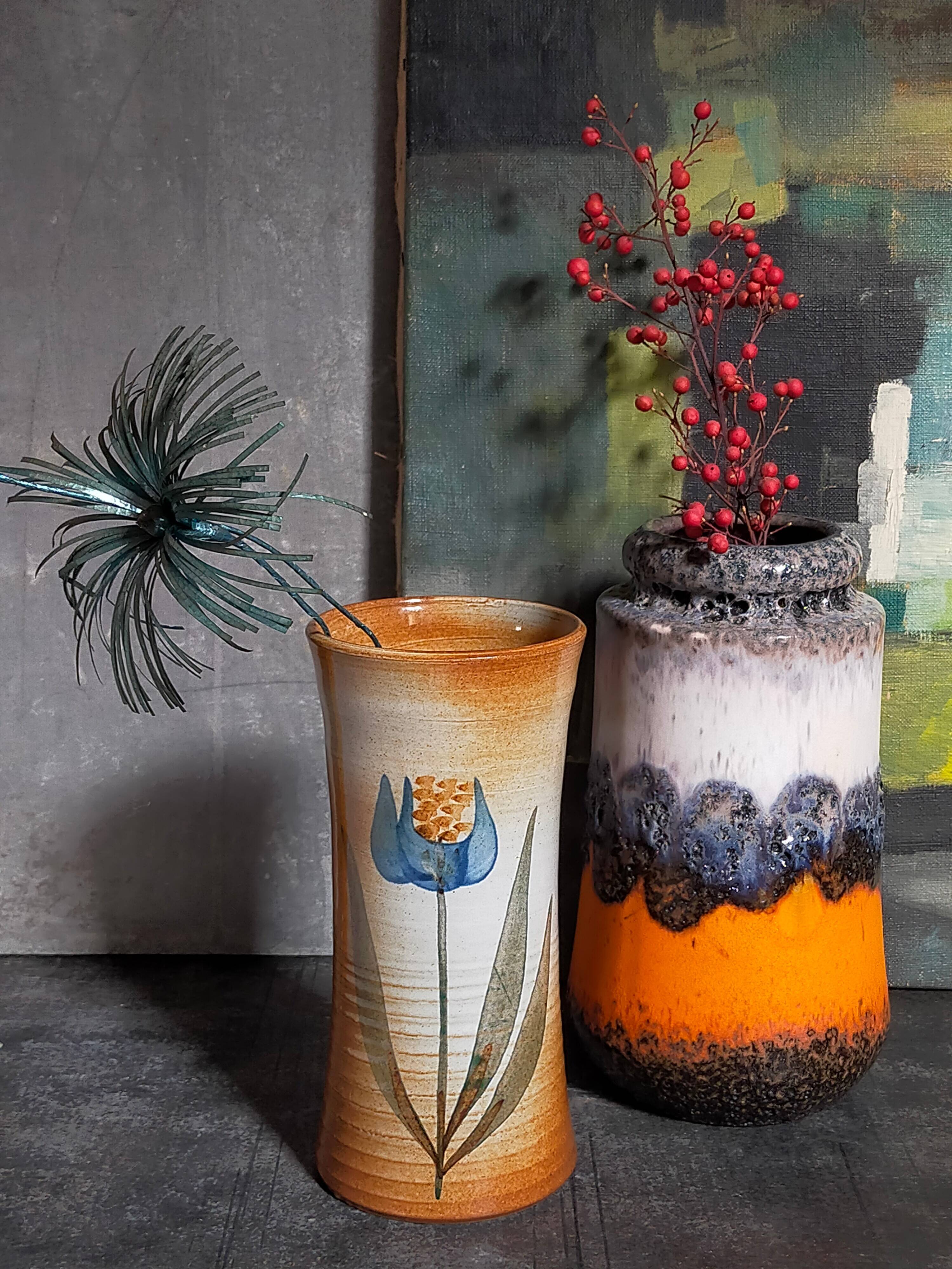 Vintage enameled stoneware potter's diabolo vase