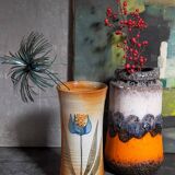 Vintage enameled stoneware potter's diabolo vase