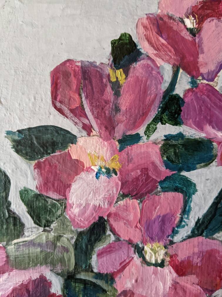 Acrylic painting on canvas contemporary still life bouquet of flowers