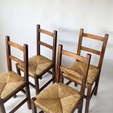 4 wooden and straw country chairs