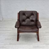 1970s, Norwegian armchair by Jon Hjortdal, furniture leather, bent wood.