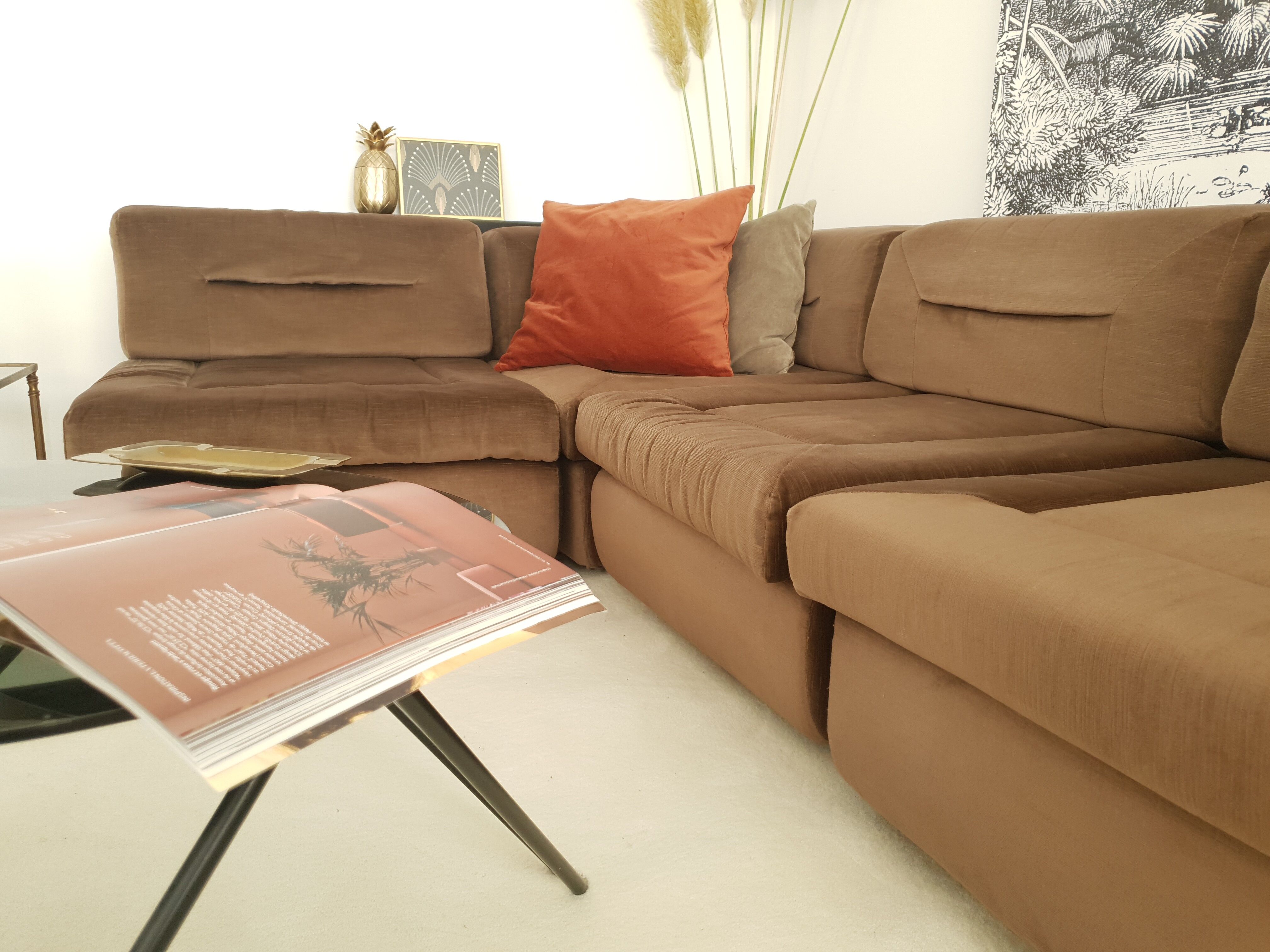 Vintage brown velvet sofa