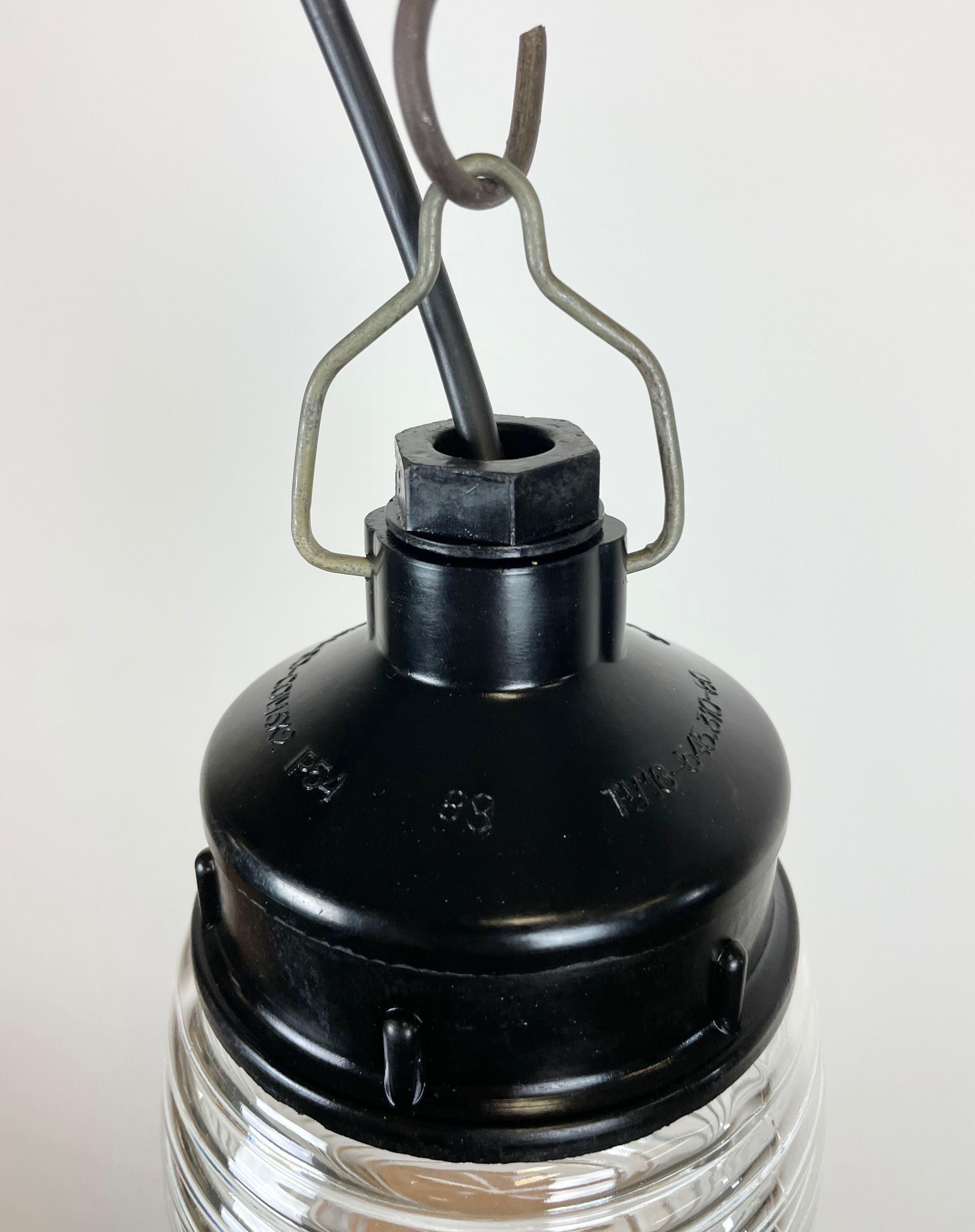Industrial Bakelite Pendant Light with Ribbed Glass, 1970s