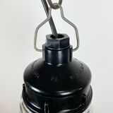 Industrial Bakelite Pendant Light with Ribbed Glass, 1970s