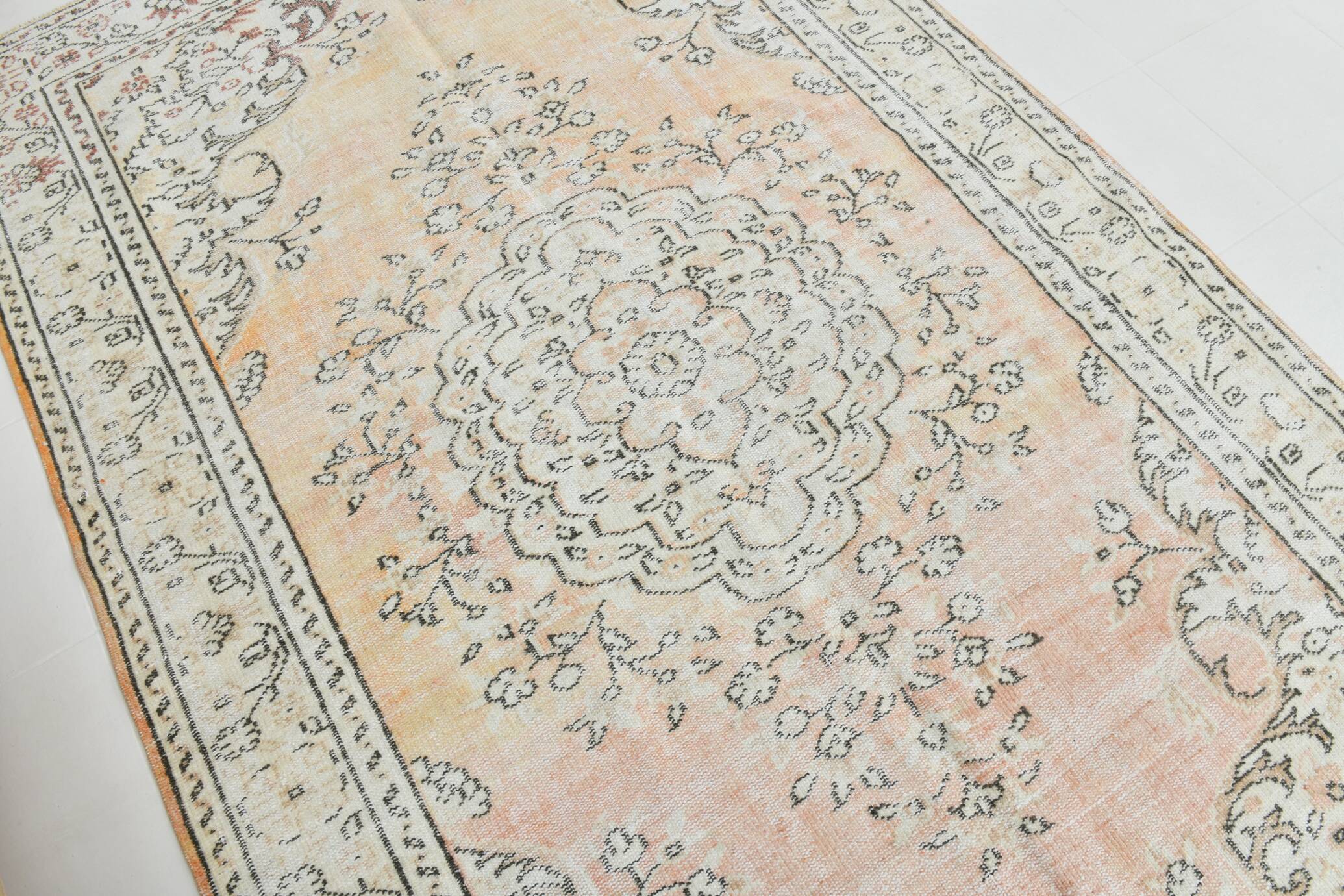 6x9 Turkish Apricot Oriental Vintage Rug, 180x289Cm