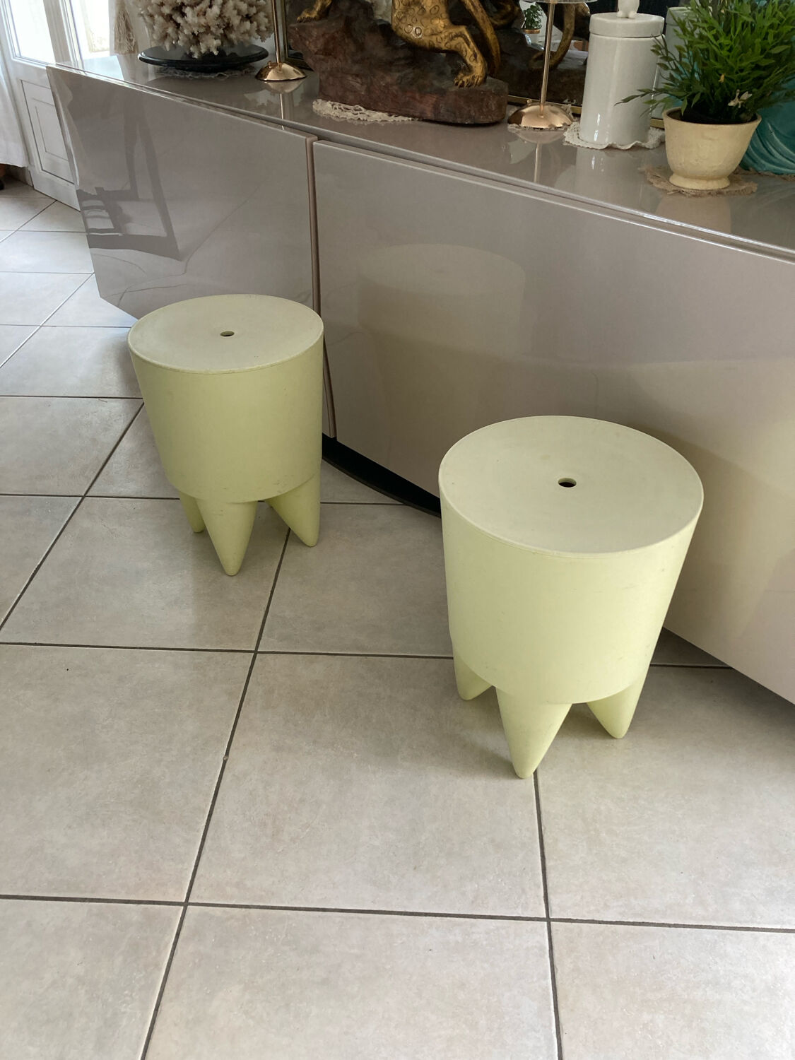 Pair of BUBU XI STARK almond glass stools