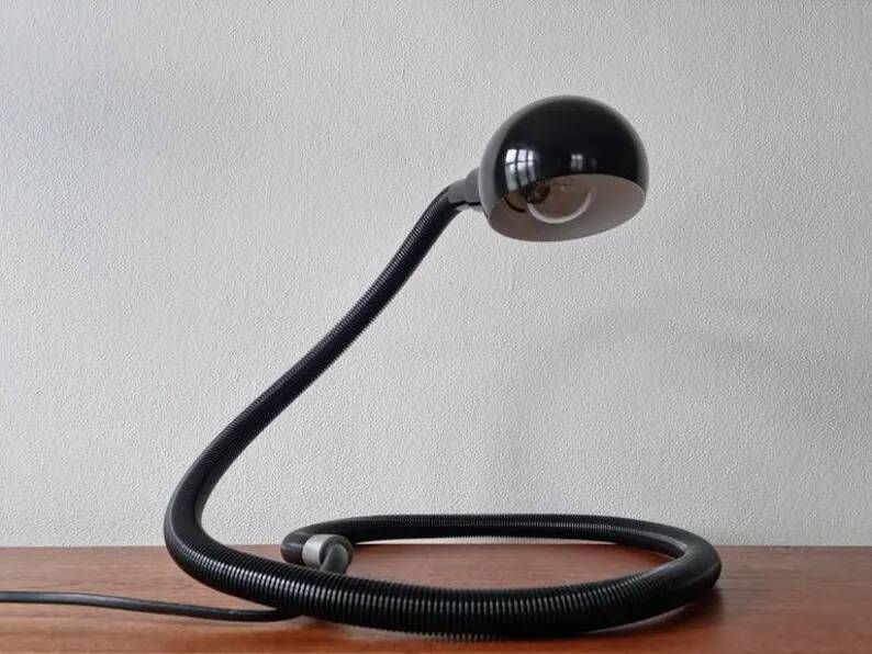 Large Black Adjustable Iconic Table Lamp Hebi, Isao Hosoe, Valenti Luce, 1970s