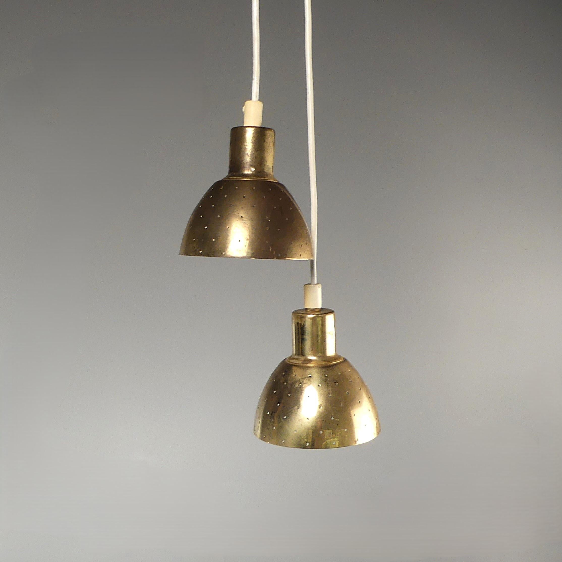 Hans-Agne Jakobsson Perforated Brass Pendants Pair for Markaryd 1960