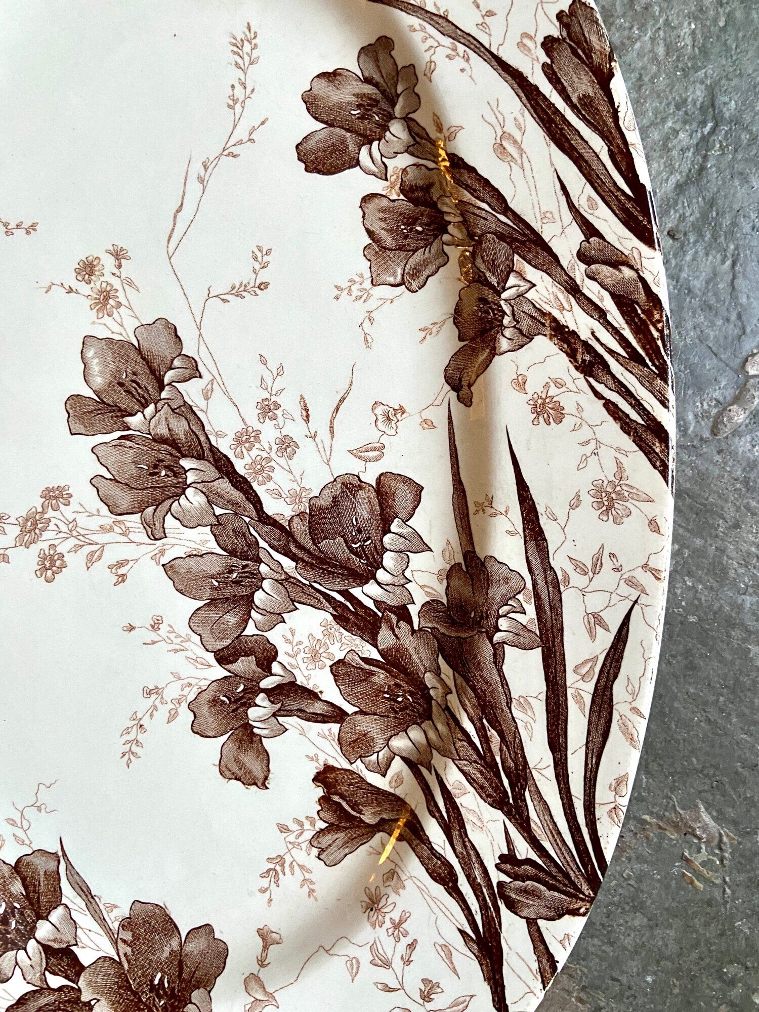 Oval plate in Creil & Montereau iron, "Gladiolus" service