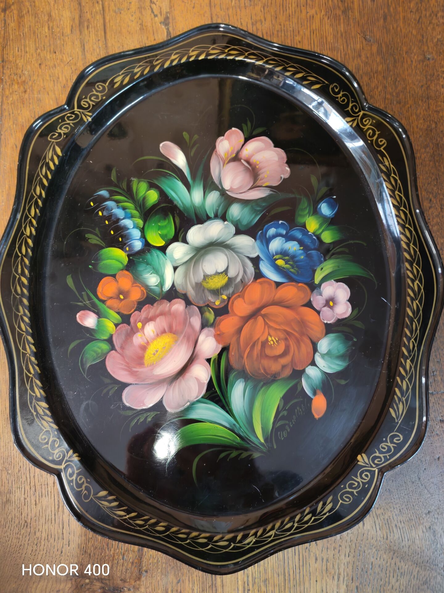 Hand-painted metal plate Russian art