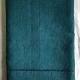 Drap ancien en pur lin lavé teinté en vert émeraude