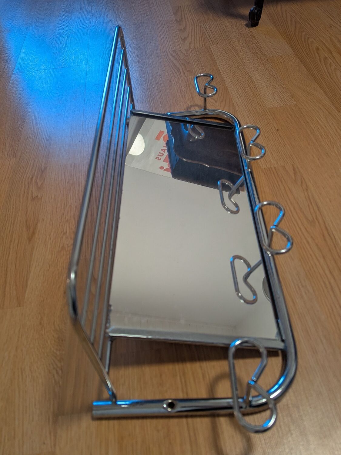 Coat rack with 4 hooks, mirror, chrome metal