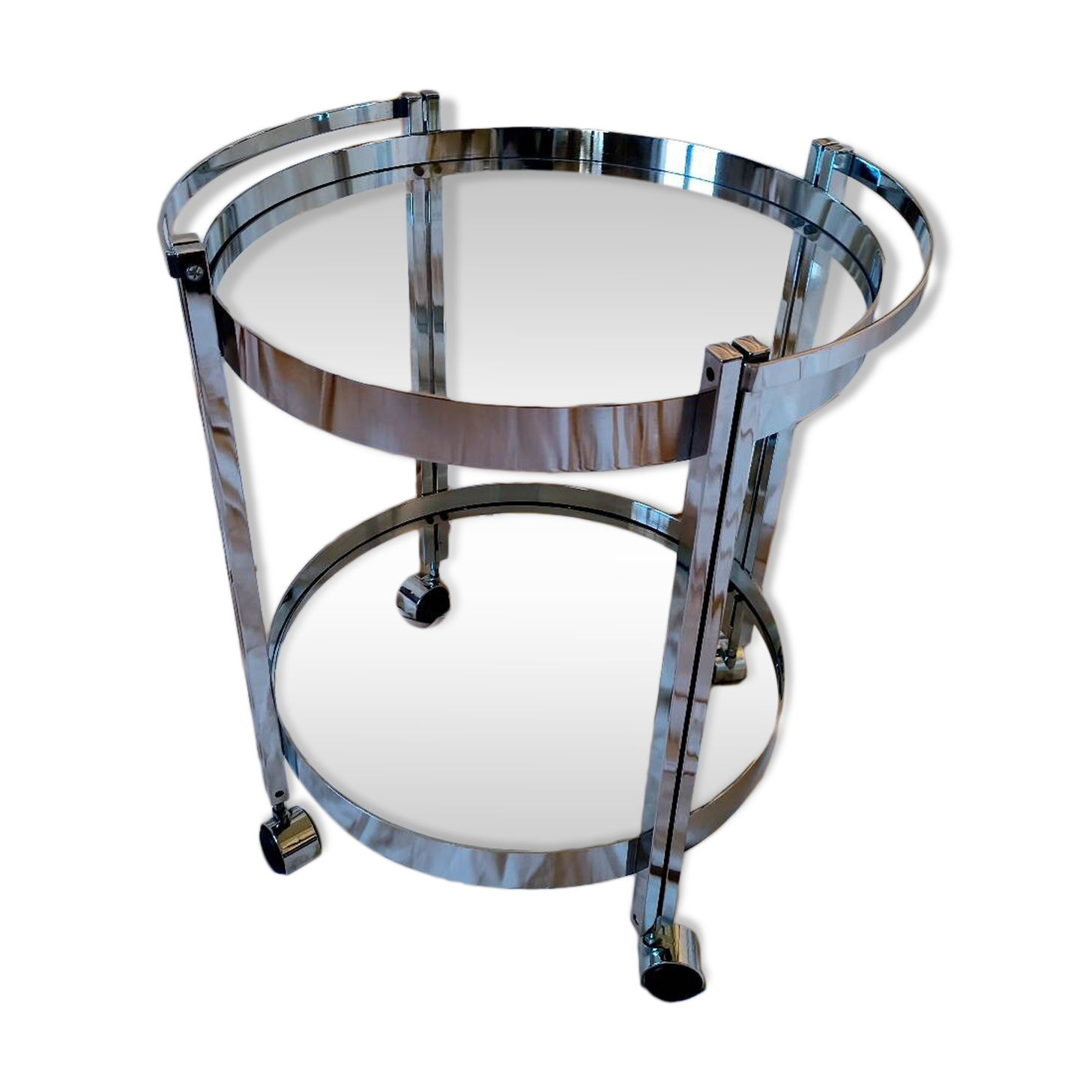 Vintage chrome and glass serving trolley from the 1970s