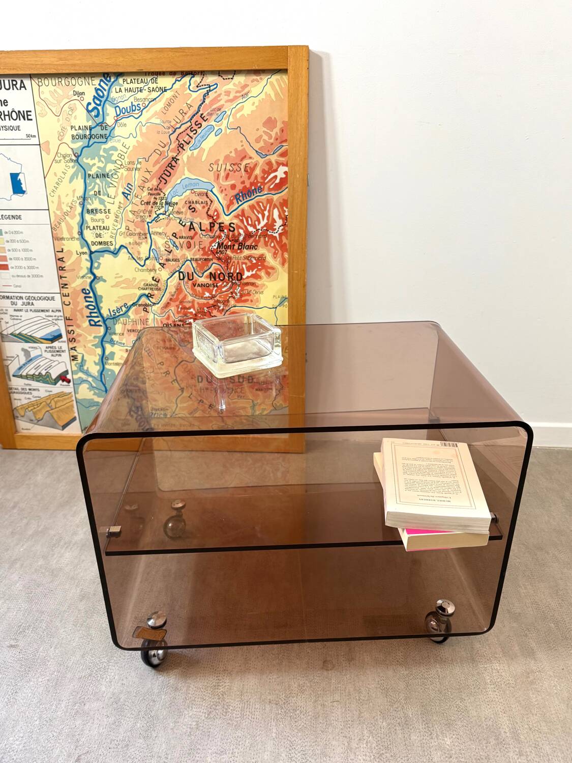 Smoked Plexiglas coffee table by Michel Dumas