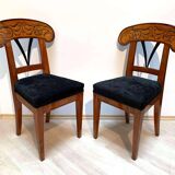 Set of Pair of Biedermeier Shovel Chairs, Walnut, Ink Painting, South Germany, 1830s