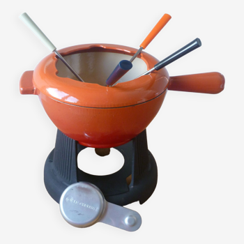Enamelled cast iron fondue set with cast iron handle - Volcanic color
