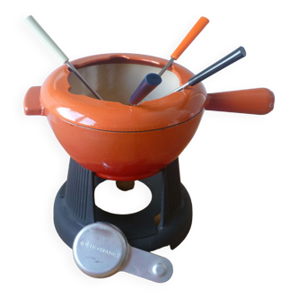 Enamelled cast iron fondue set with cast iron handle - Volcanic color