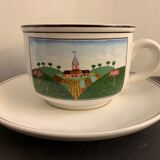 Set of 4 cups and 4 sous cups signed Villeroy and Boch, naïve model of Gérard Laplau