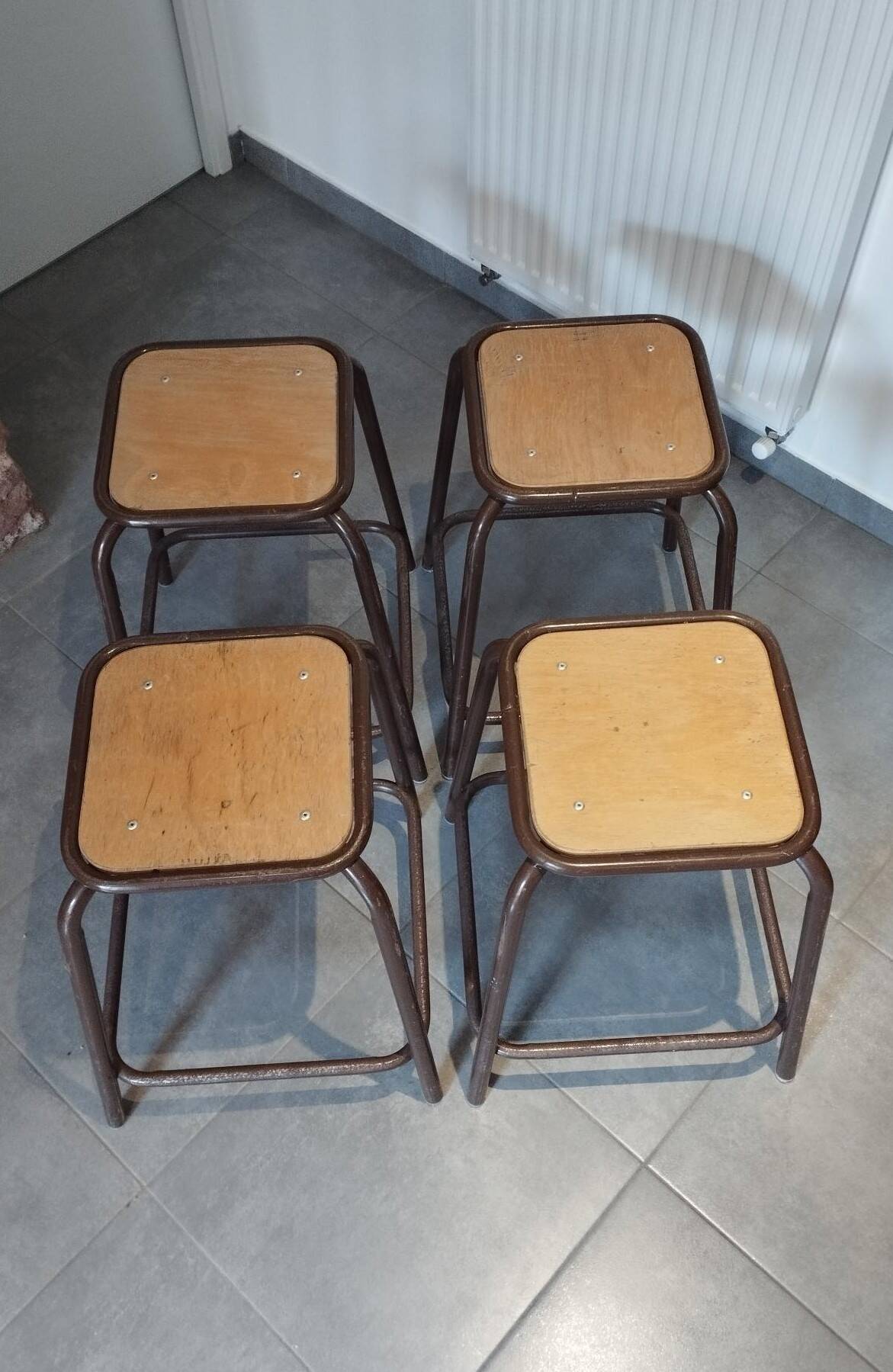 4 vintage stackable workshop stools from Mullca.