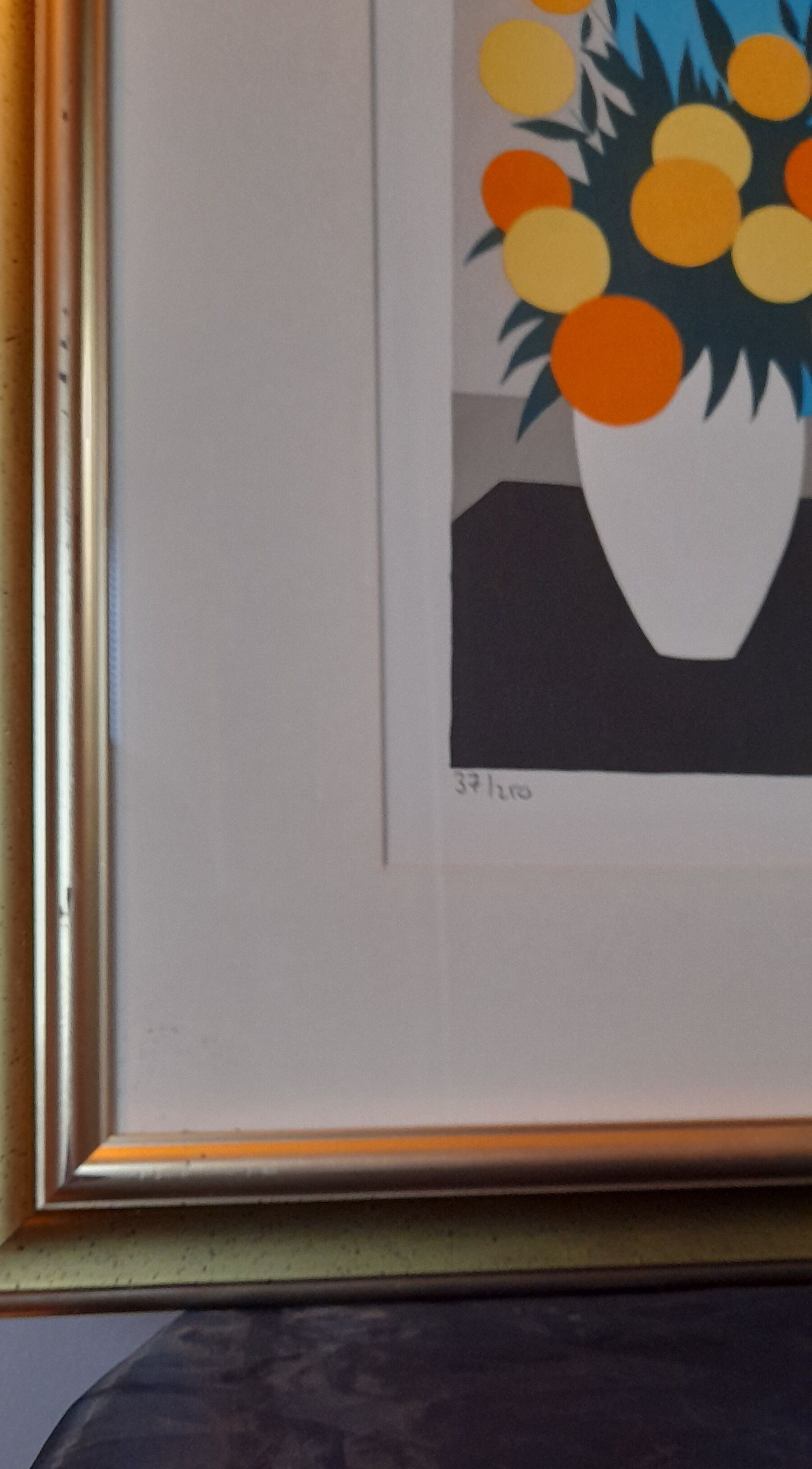 Original framed lithograph "Beautiful woman from the back facing the Mediterranean" by Maria Theresa Torres