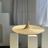 Large suspension, rattan luminaire in hat shape D:80cm
