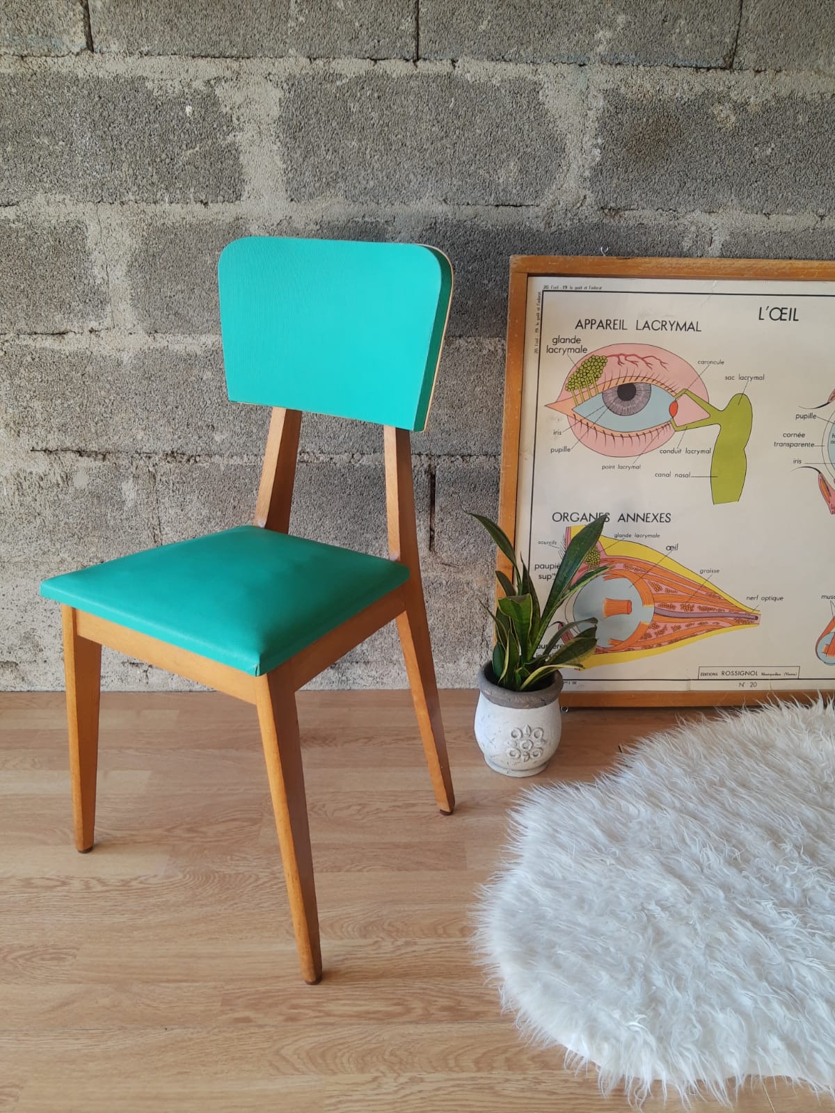 Beech chair compass feet 50s- 60s vinyl - vintage