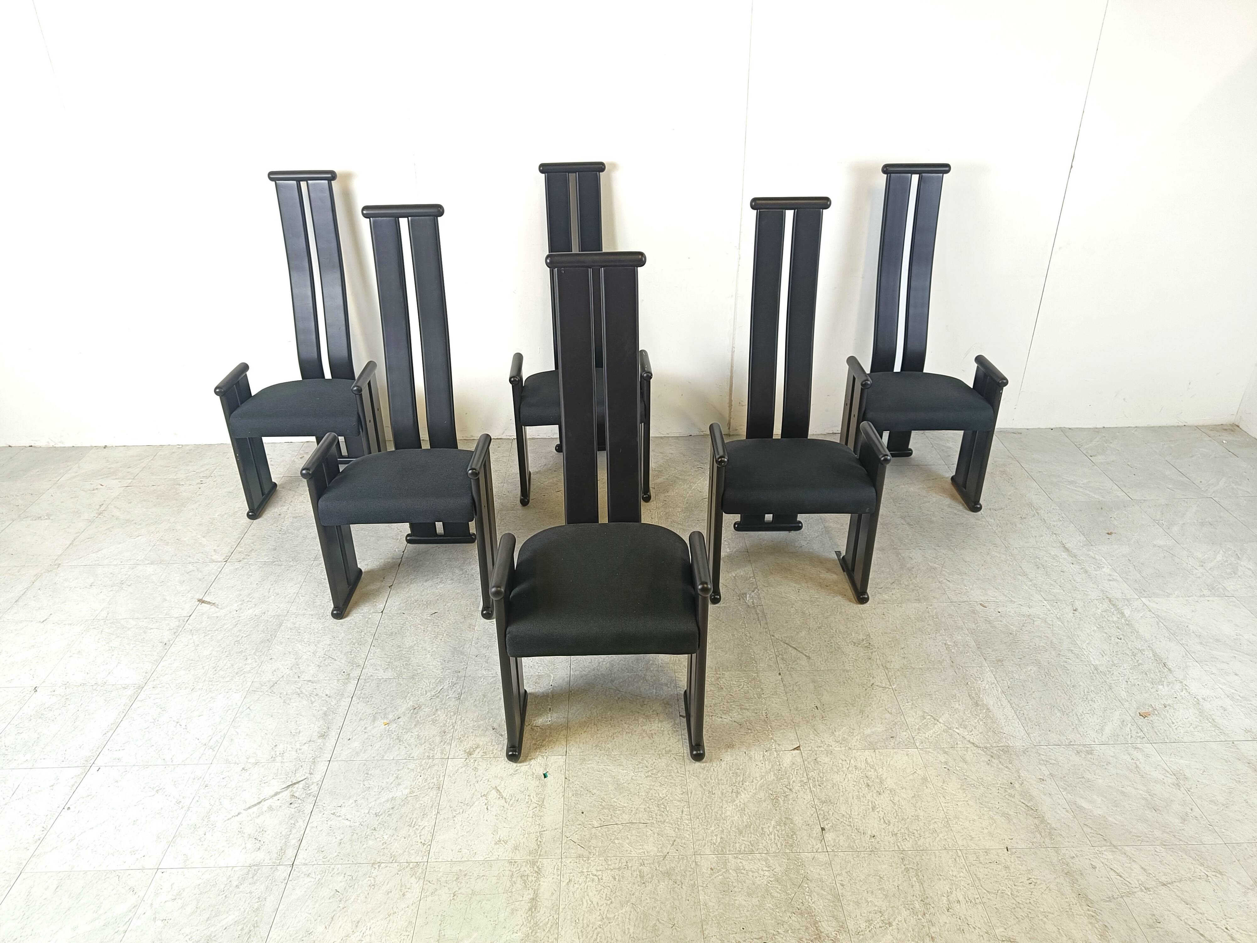 Chaises de salle à manger post-modernes à haut dossier, lot de 6, années 1970